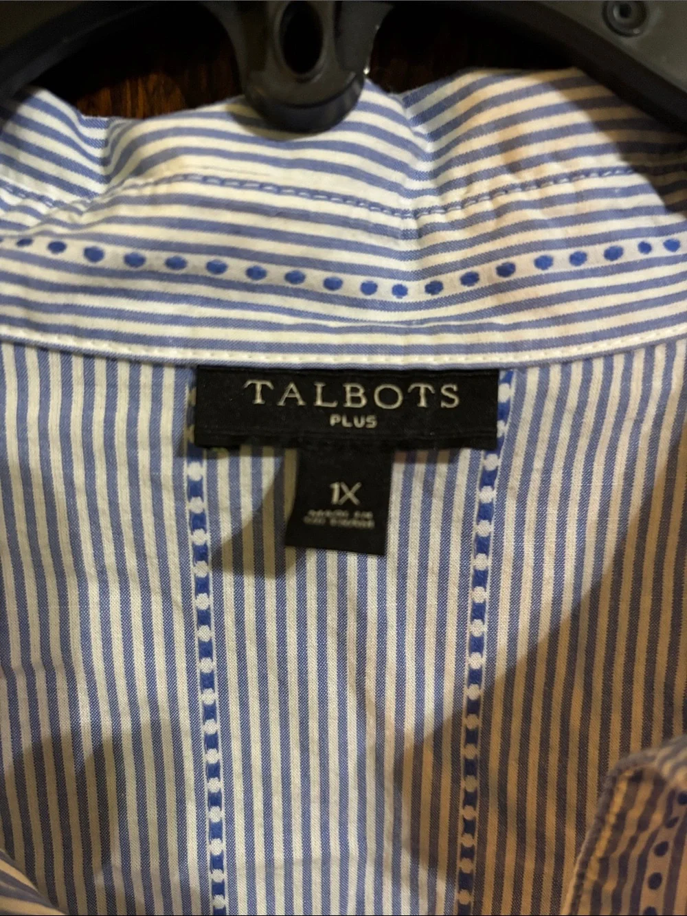 Talbots Blue and White Striped Popover Shirt - Picture 2 of 9